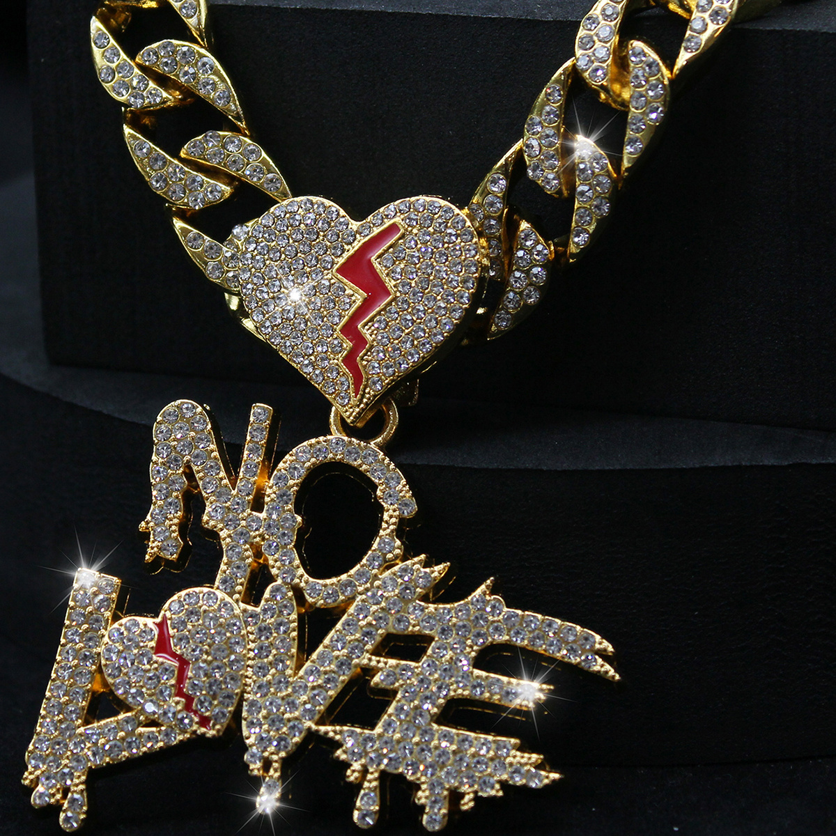Men's Rhinestone Love No Love Hip Hop Necklace